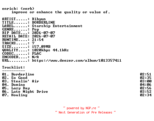 NFO for the release Kihyun-BORDERLINE-KR-EP-16BIT-WEB-FLAC-2026-ENRiCH by ENRiCH