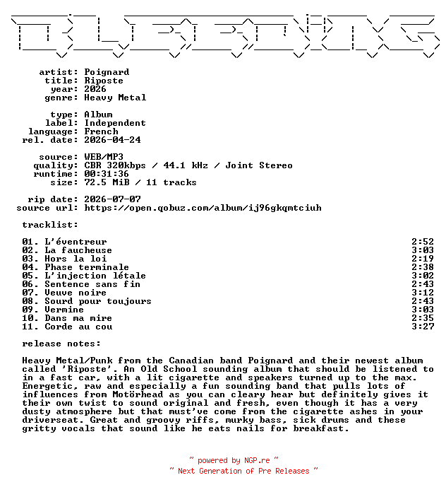 NFO for the release Poignard-Riposte-FR-WEB-2026-BLEEDiNG by BLEEDiNG
