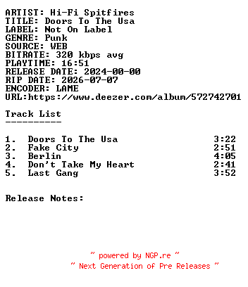 NFO for the release Hi-Fi_Spitfires-Doors_To_The_Usa-WEB-2024-SDR by SDR
