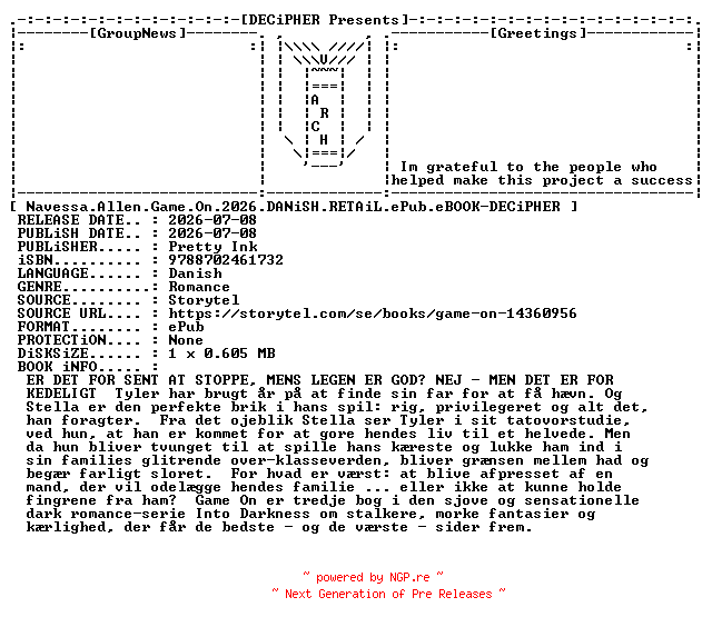 NFO for the release Navessa.Allen.Game.On.2026.DANiSH.RETAiL.ePub.eBOOK-DECiPHER by DECiPHER