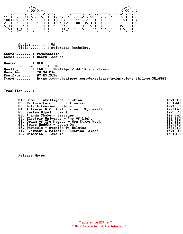NFO for the release VA-Avigmatic_Anthology-(DCREP161B)-16BIT-WEB-FLAC-2020-FALCON by FALCON