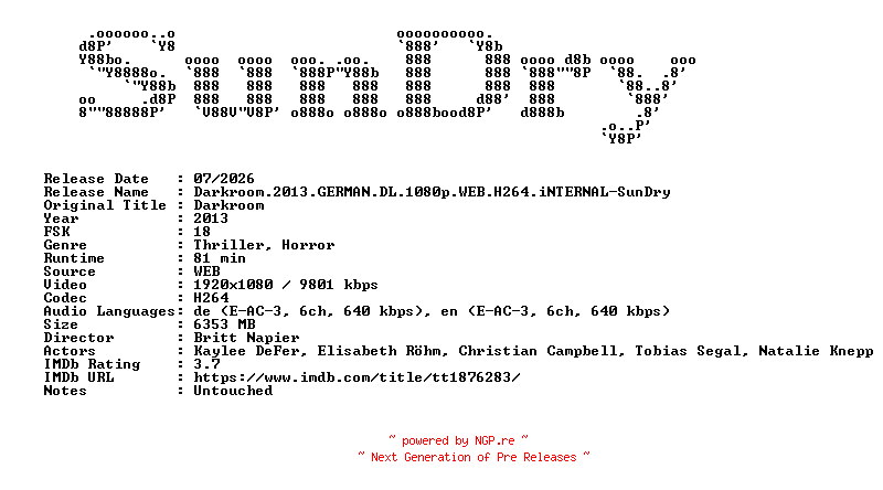 NFO for the release Darkroom.2013.GERMAN.DL.1080p.WEB.H264.iNTERNAL-SunDry by SunDry