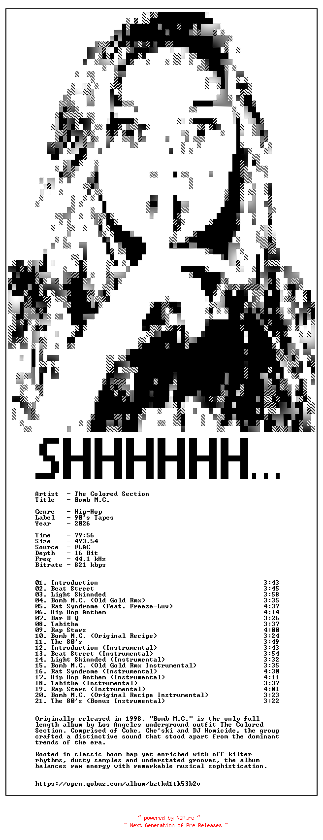 NFO for the release The_Colored_Section-Bomb_M.C.-Reissue_Deluxe_Edition-16BIT-WEB-FLAC-2026-SHHHHHH by SHHHHHH
