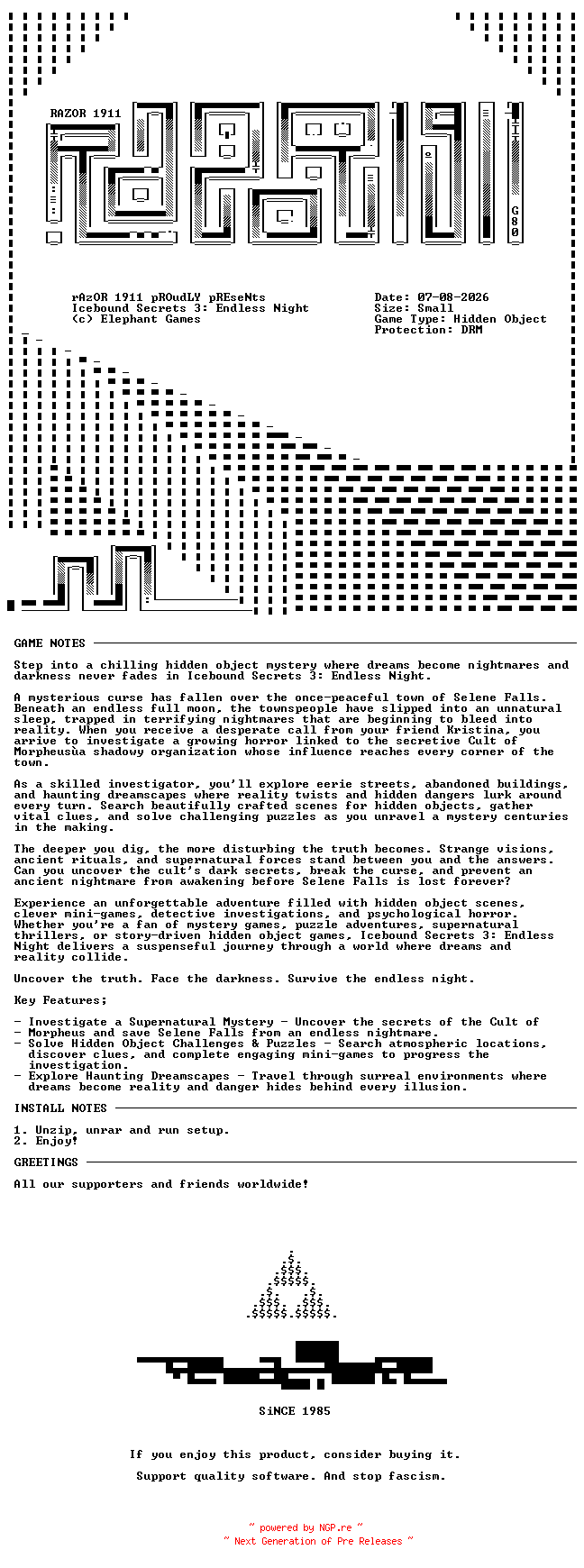 NFO for the release Icebound_Secrets_3_Endless_Night-RAZOR by RAZOR