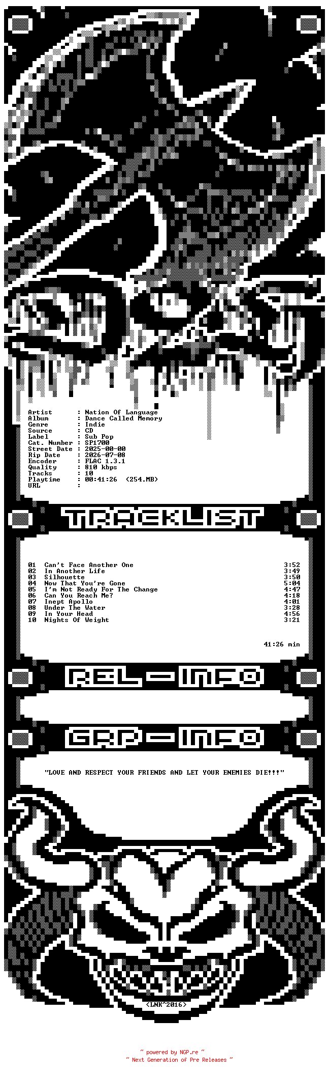 NFO for the release Nation_Of_Language-Dance_Called_Memory-CD-FLAC-2025-D2H by D2H