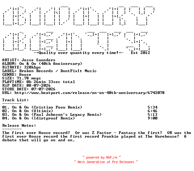 NFO for the release Jesse_Saunders-On_And_On_(40th_Anniversary)-(BR2504)-WEB-2026-BB by BB
