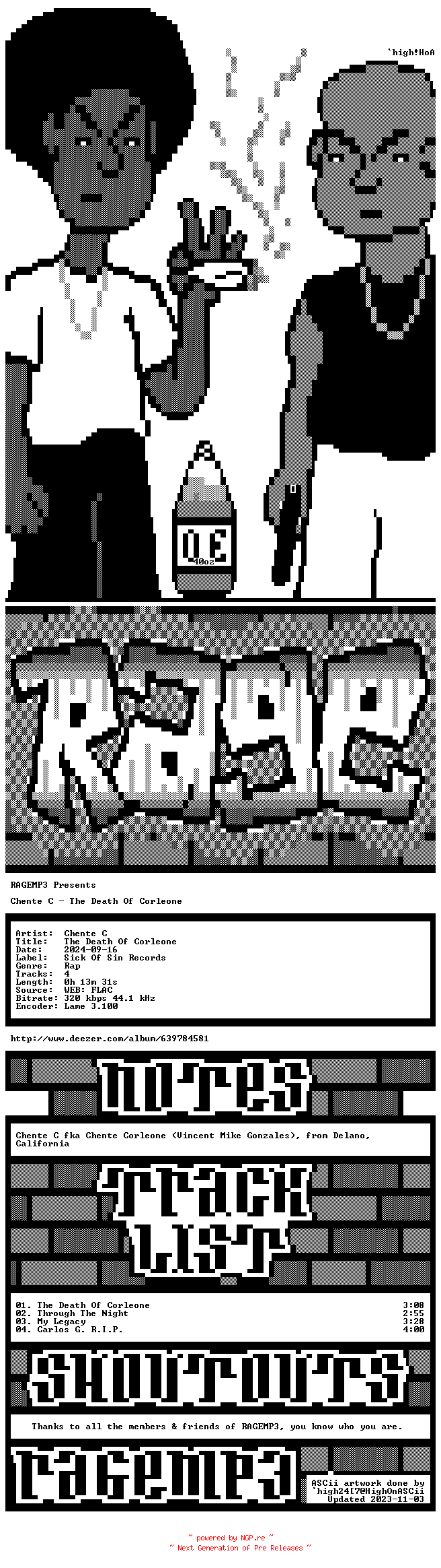 NFO for the release Chente_C-The_Death_Of_Corleone-EP-WEB-2024-RAGEMP3 by RAGEMP3