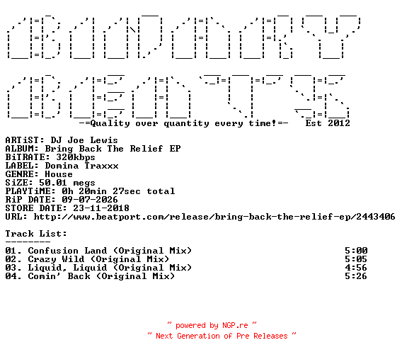 NFO for the release DJ_Joe_Lewis-Bring_Back_The_Relief_EP-(DMX007)-WEB-2018-BB by BB