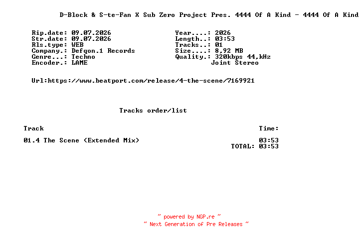 NFO for the release D-Block_And_S-Te-Fan_X_Sub_Zero_Project_Pres._4444_Of_A_Kind_-_4_The_Scene-(DQ073PRO)-SINGLE-WEB-2026-FMC by FMC