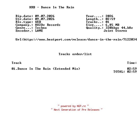NFO for the release KRB_-_Dance_In_The_Rain-(HU2DZ148)-SINGLE-WEB-2026-FMC by FMC