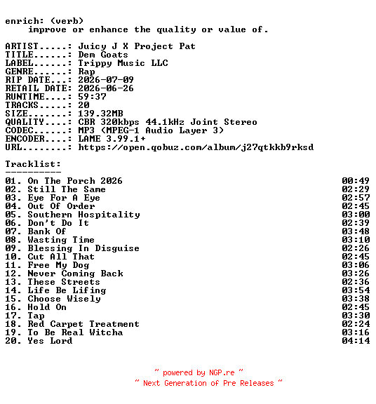 NFO for the release Juicy_J_X_Project_Pat-Dem_Goats-WEB-2026-ENRiCH by ENRiCH