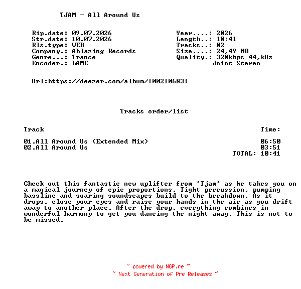 NFO for the release TJAM_-_All_Around_Us-(ABL350)-WEB-2026-FMC by FMC