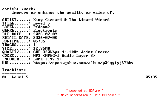 NFO for the release King_Gizzard_and_The_Lizard_Wizard-Level_5-SINGLE-WEB-2026-ENRiCH by ENRiCH