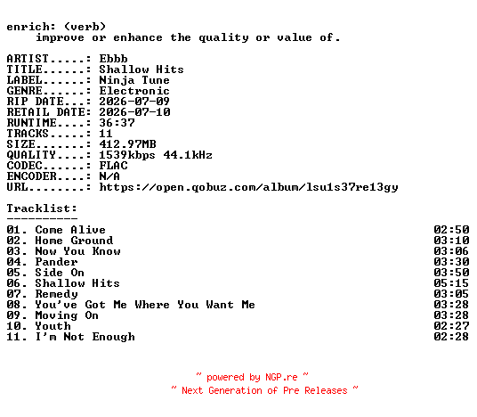 NFO for the release Ebbb-Shallow_Hits-24BIT-WEB-FLAC-2026-ENRiCH by ENRiCH