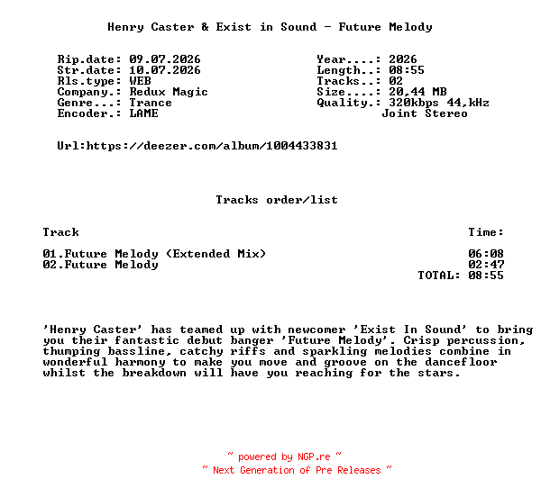 NFO for the release Henry_Caster_And_Exist_In_Sound_-_Future_Melody-(RDXM384)-WEB-2026-FMC by FMC