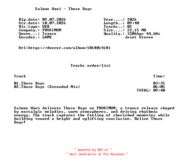 NFO for the release Salman_Wani_-_Those_Days-(PXM094)-WEB-2026-FMC by FMC