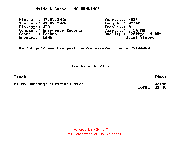 NFO for the release Nside_And_Svane_-_NO_RUNNING-(EMRG080)-SINGLE-WEB-2026-FMC by FMC
