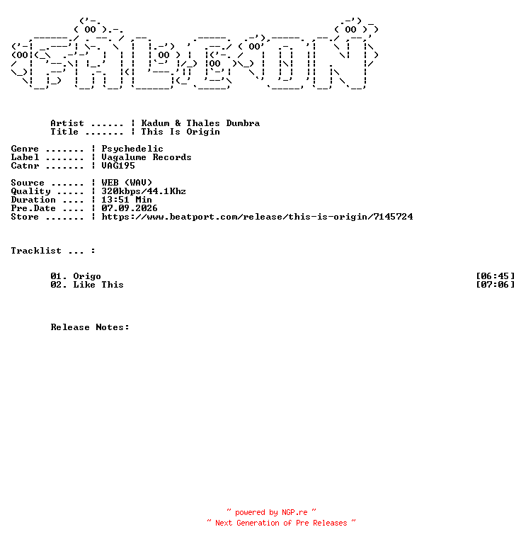 NFO for the release Kadum_And_Thales_Dumbra-This_Is_Origin-(VAG195)-WEB-2026-FALCON by FALCON