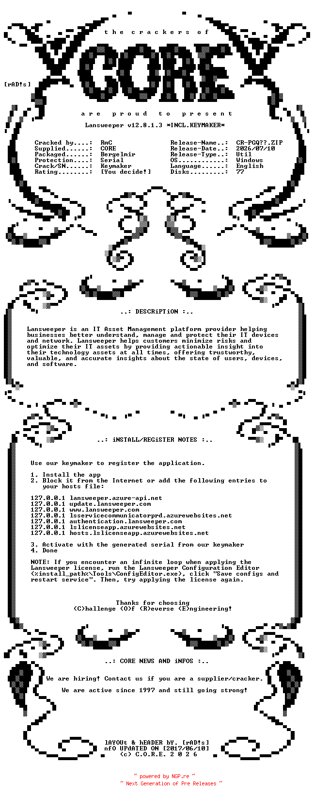 NFO for the release Lansweeper.v12.8.1.3.Incl.Keymaker-CORE by CORE