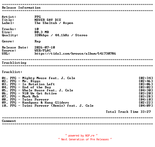 NFO for the release PFG-NEVER_SAY_DIE-WEB-2026-DieDieDie by DieDieDie