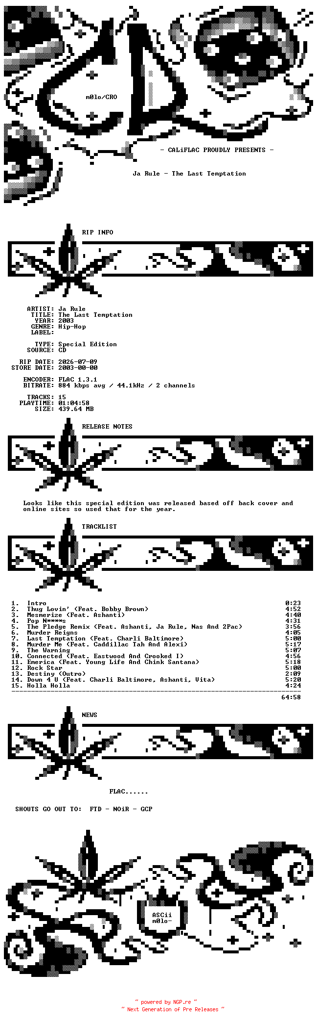 NFO for the release Ja_Rule-The_Last_Temptation-Special_Edition-CD-FLAC-2003-CALiFLAC by CALiFLAC