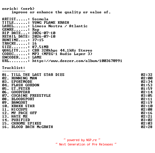 NFO for the release Sosmula-YUNG_PLANE_KRASH-WEB-2026-ENRiCH by ENRiCH