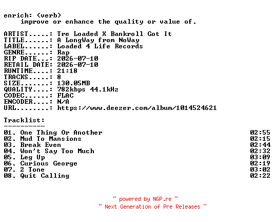 NFO for the release Tre_Loaded_X_Bankroll_Got_It-A_LongWay_from_NoWay-EP-16BIT-WEB-FLAC-2026-ENRiCH by ENRiCH