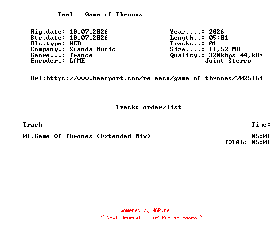 NFO for the release Feel_-_Game_Of_Thrones-(SND557)-SINGLE-WEB-2026-FMC by FMC
