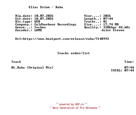 NFO for the release Elias_Erium_-_Raha-(CLHR678)-SINGLE-WEB-2026-FMC by FMC