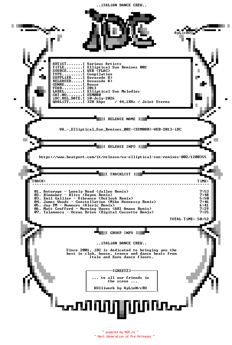 NFO for the release VA_-_Elliptical_Sun_Remixes_002-(ESM080)-WEB-2013-iDC by iDC