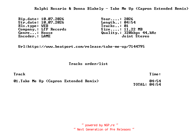 NFO for the release Ralphi_Rosario_And_Donna_Blakely_-_Take_Me_Up_(Capron_Extended_Remix)-(LTF103)-SINGLE-WEB-2026-FMC by FMC