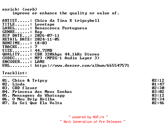 NFO for the release Chico_da_Tina_X_tripsyhell-Lovetape-EP-WEB-PT-2021-ENRiCH by ENRiCH