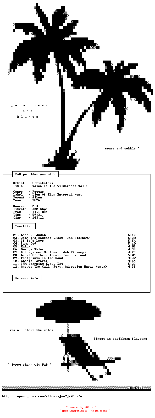 NFO for the release Christafari-Voice_In_The_Wilderness_Vol_1-WEB-2026-PaB by PaB