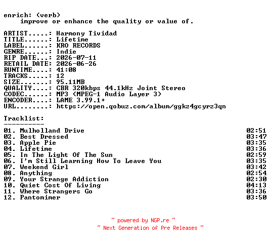 NFO for the release Harmony_Tividad-Lifetime-WEB-2026-ENRiCH by ENRiCH