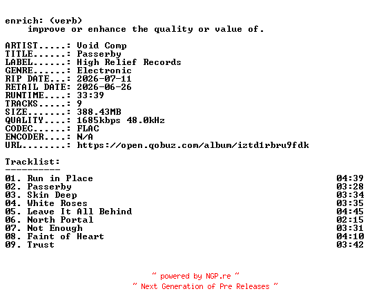 NFO for the release Void_Comp-Passerby-24BIT-WEB-FLAC-2026-ENRiCH by ENRiCH