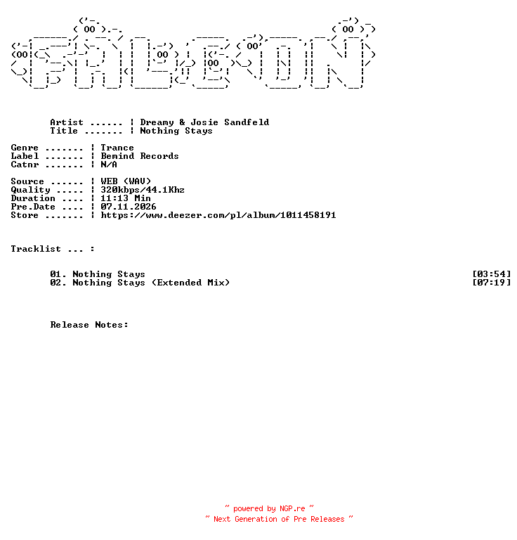 NFO for the release Dreamy_And_Josie_Sandfeld-Nothing_Stays-WEB-2026-FALCON by FALCON