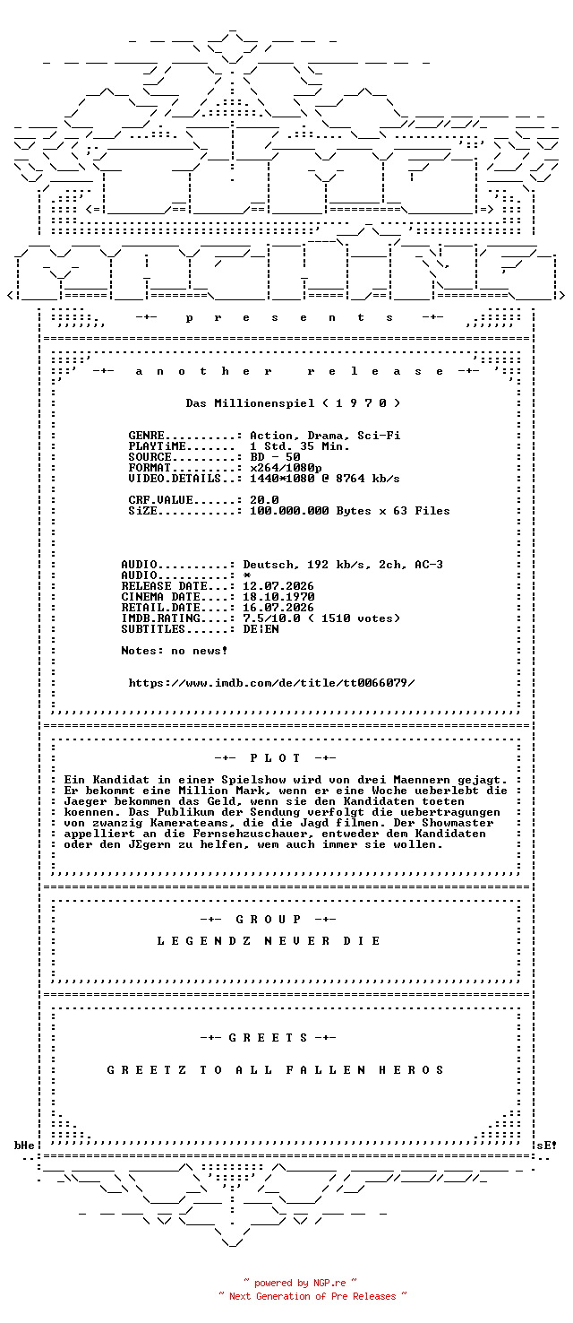 NFO for the release Das.Millionenspiel.1970.German.1080p.BluRay.x264-TM by TM