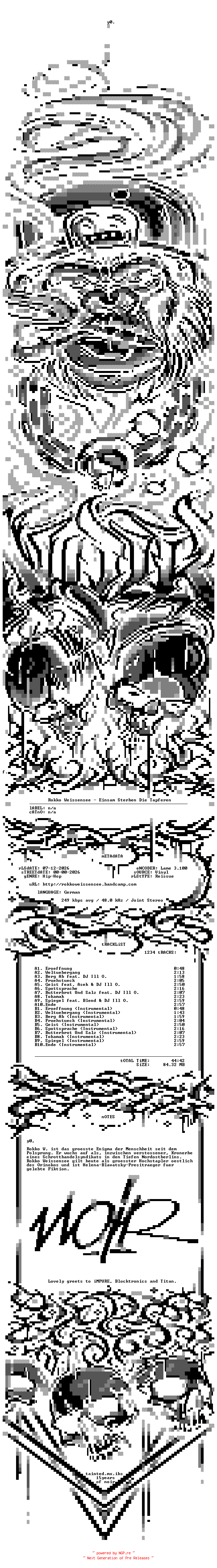 NFO for the release Rokko_Weissensee-Einsam_Sterben_Die_Tapferen-Reissue-Vinyl-DE-2026-NOiR by NOiR