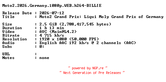 NFO for the release Moto2.2026.Germany.1080p.WEB.h264-BILLIE by BILLIE