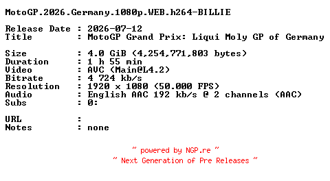 NFO for the release MotoGP.2026.Germany.1080p.WEB.h264-BILLIE by BILLIE