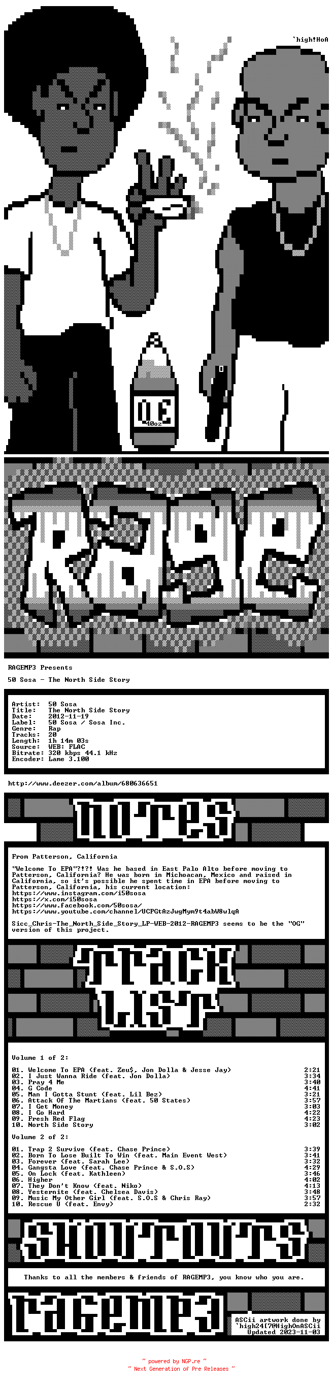 NFO for the release 50_Sosa-The_North_Side_Story-DOUBLE_ALBUM-WEB-2012-RAGEMP3 by RAGEMP3