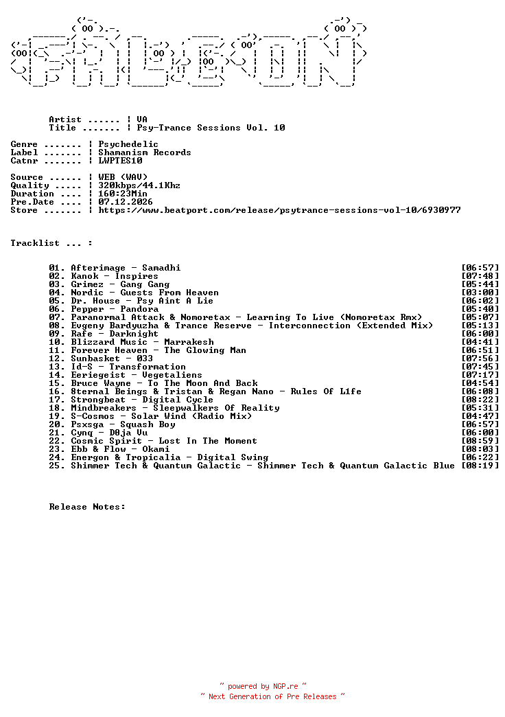 NFO for the release VA-Psy-Trance_Sessions_Vol._10-(LWPTES10)-WEB-2026-FALCON by FALCON