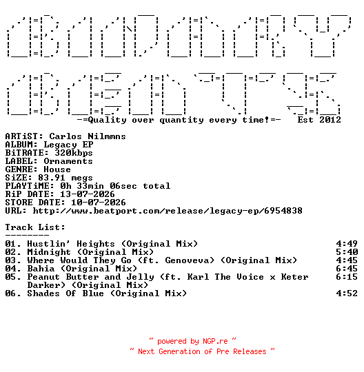 NFO for the release Carlos_Nilmmns-Legacy_EP-(ORNAMENTS056)-WEB-2026-BB by BB