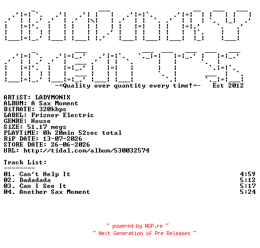 NFO for the release LADYMONIX-A_Sax_Moment-(FE009)-WEB-2026-BB by BB