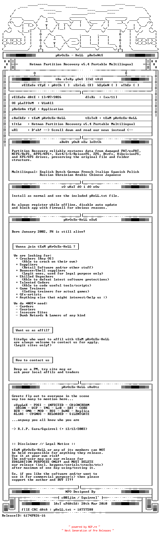 NFO for the release Hetman.Partition.Recovery.v5.4.Portable.Multilingual-PH by PH
