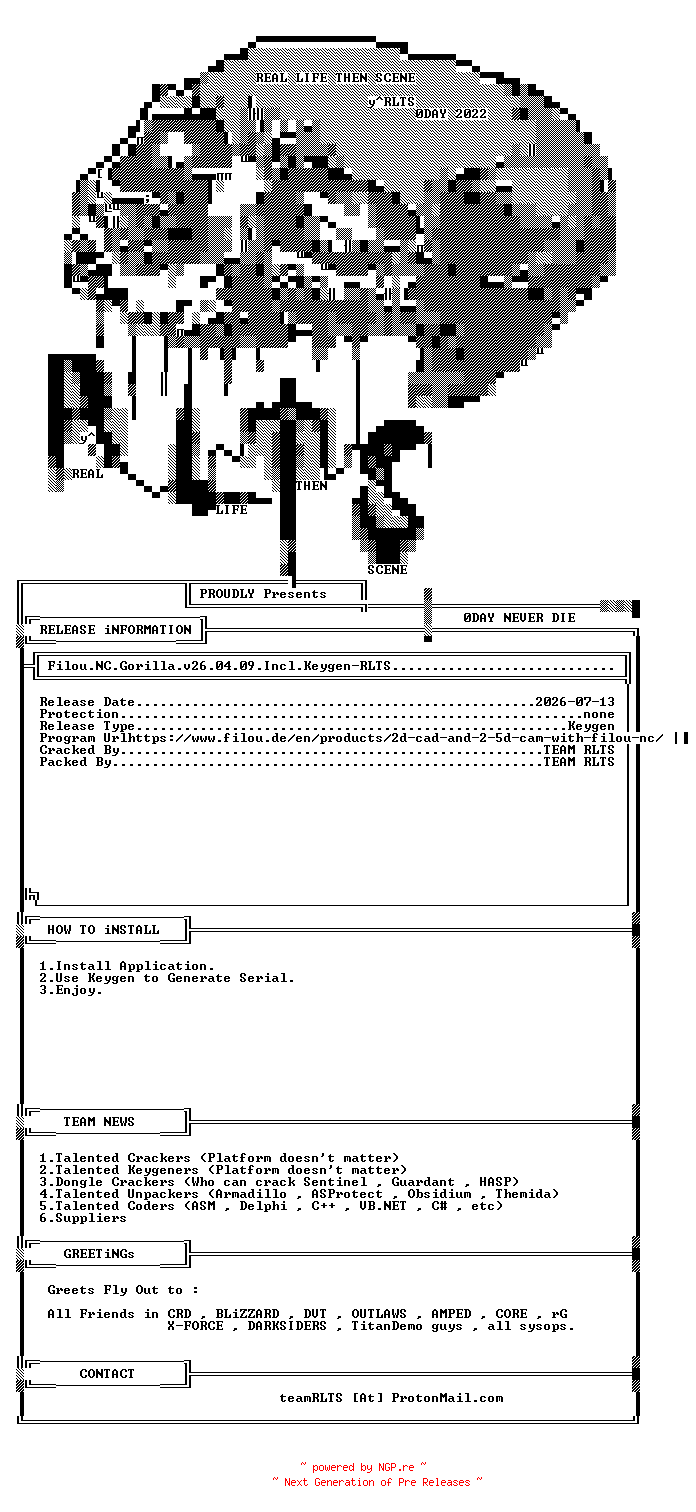 NFO for the release Filou.NC.Gorilla.v26.04.09.Incl.Keygen-RLTS by RLTS