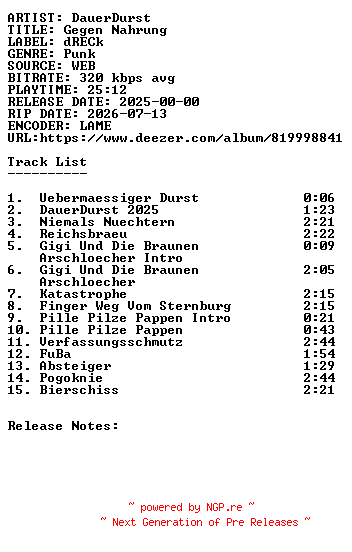 NFO for the release Dauerdurst-Gegen_Nahrung-WEB-DE-2025-SDR by SDR