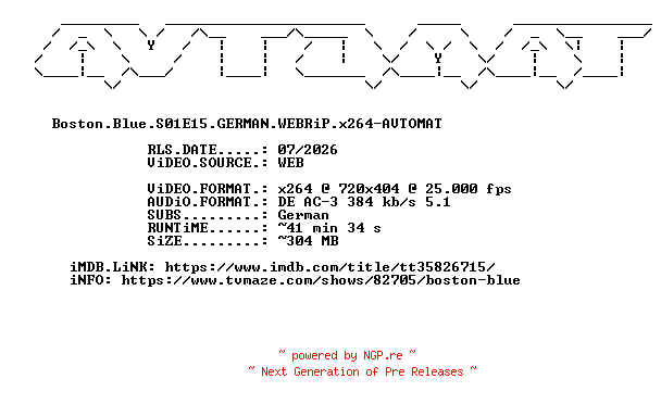 NFO for the release Boston.Blue.S01E15.GERMAN.WEBRiP.x264-AVTOMAT by AVTOMAT