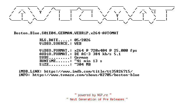 NFO for the release Boston.Blue.S01E04.GERMAN.WEBRiP.x264-AVTOMAT by AVTOMAT
