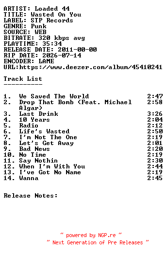 NFO for the release Loaded_44-Wasted_On_You-WEB-2011-SDR by SDR
